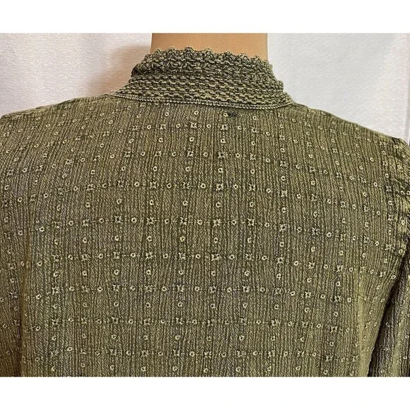 Boho Asymmetrical Handkerchief Hem Embroidered Open Cardigan Knit Green Cottage - Picture 6 of 7